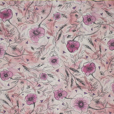 Wild Poppies Linen Curtain Fabric - Pink Sherbert
