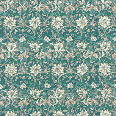 Flat: William Floral upholstery fabric in Teal colourway – flat image