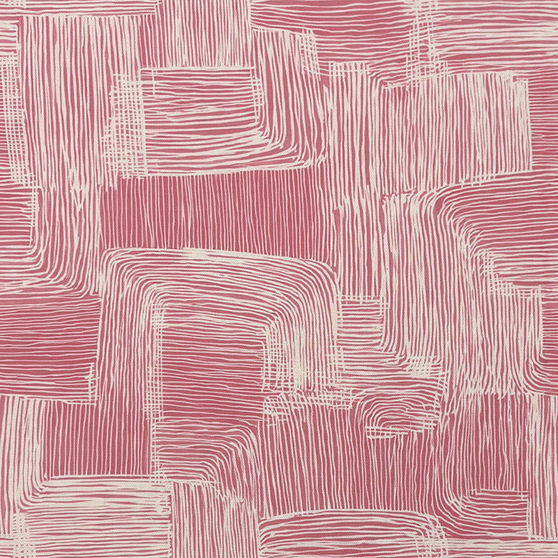     pink abstract cotton curtain fabric with hand drawn line design and soft tonal detailing