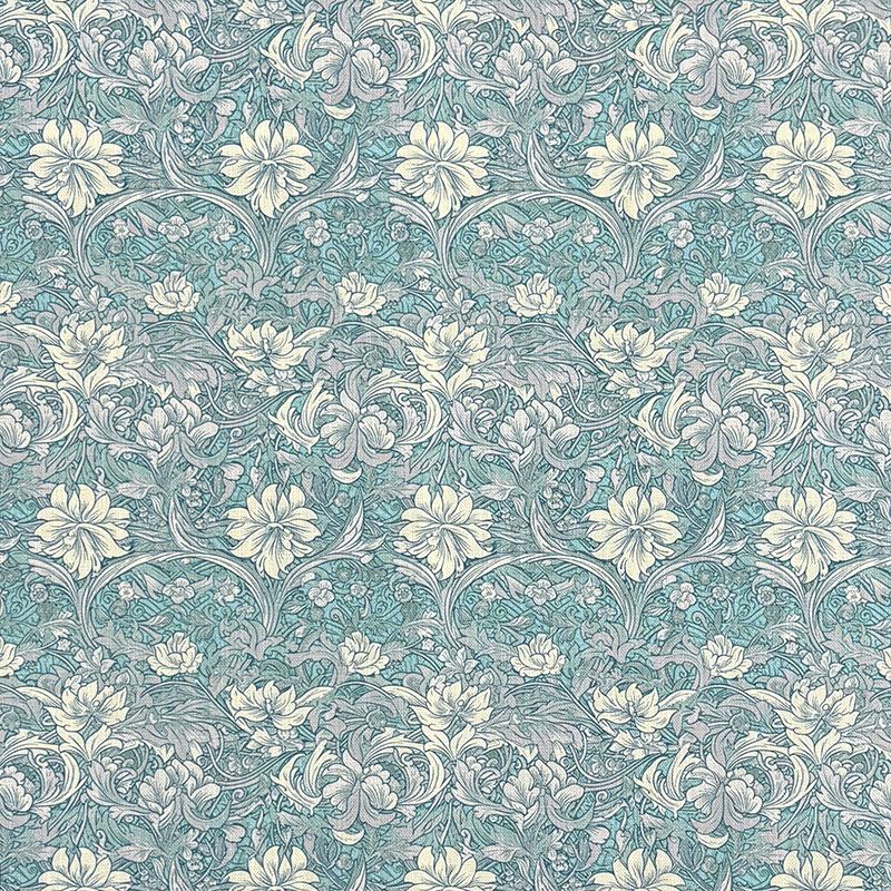 Wedgewood blue floral velvet fabric with Arts and Crafts design