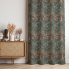 Woodland Garden linen curtain fabric with William Morris style design used as full-length curtains in classic interior.
