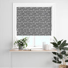 Woodland Toile Grey washable Roman blind with a monochrome country forest illustration