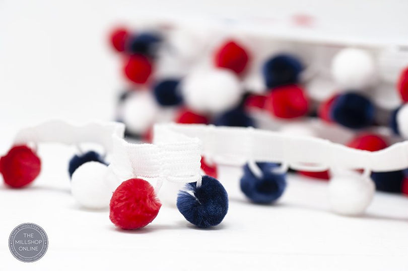 Pom Pom Trim - Red/White/Navy