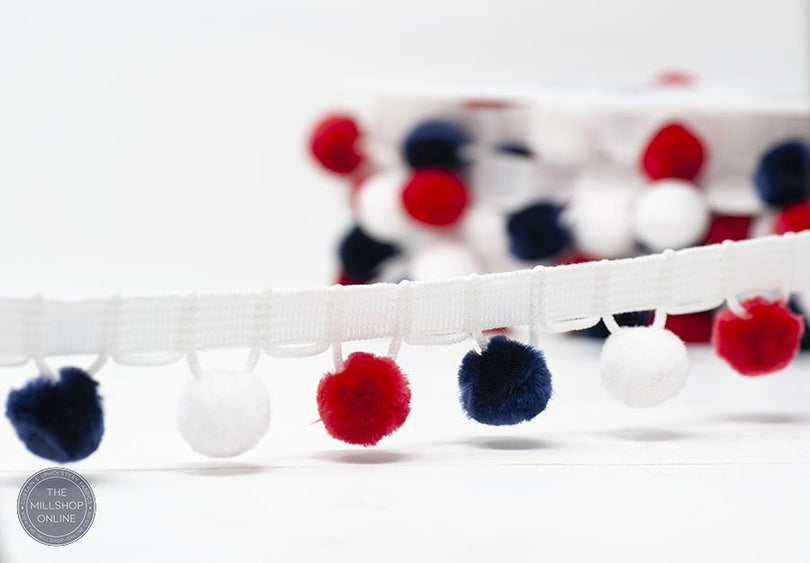 Pom Pom Trim - Red/White/Navy