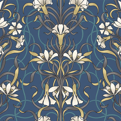 Agatha Cotton Curtain Fabric - Navy