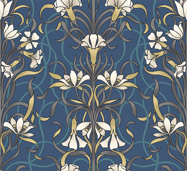 Agatha Cotton Curtain Fabric - Navy with modern geometric pattern
