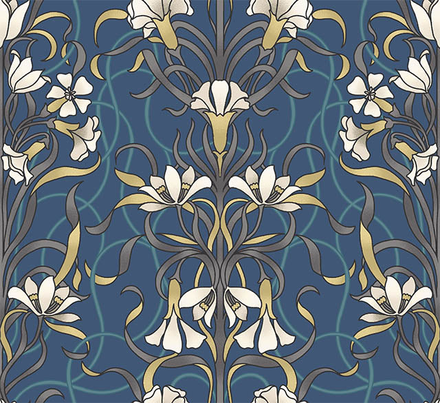 Agatha Cotton Curtain Fabric - Navy