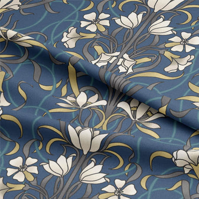 Agatha Cotton Curtain Fabric - Navy