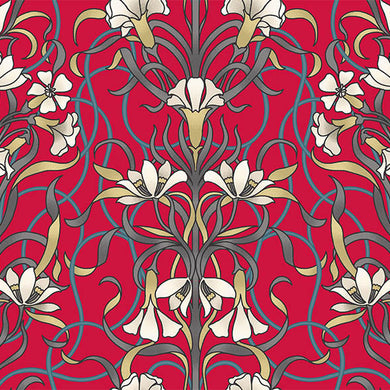 Agatha Cotton Curtain Fabric - Cherry