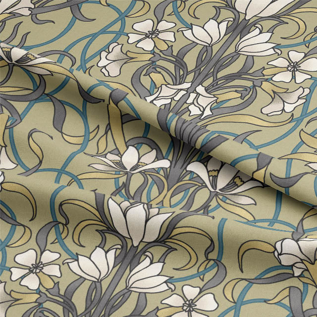 Close-up of Agatha Cotton Curtain Fabric in Willow, showing delicate weave