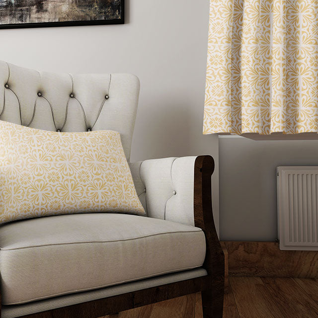 Ajmer Linen Curtain Fabric - Ochre swaying gently in the breeze, bringing warmth and elegance to the room