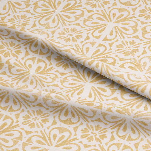 Close up of Ajmer Linen Curtain Fabric - Ochre showing its intricate weave and texture