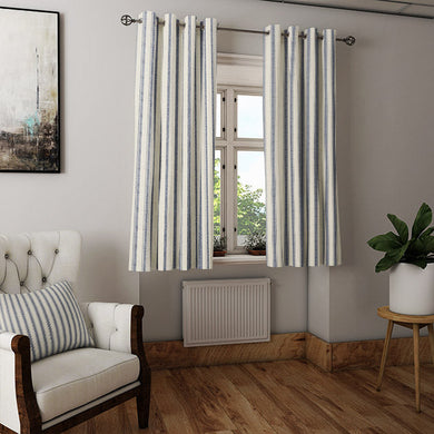Albany Stripe Cotton Curtain Fabric - Denim