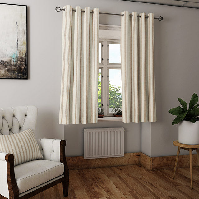 Albany Stripe Cotton Curtain Fabric - Latte
