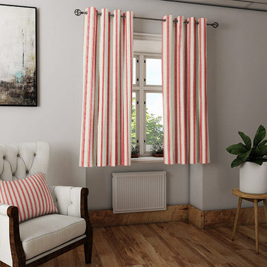 Albany Stripe Cotton Curtain Fabric - Red