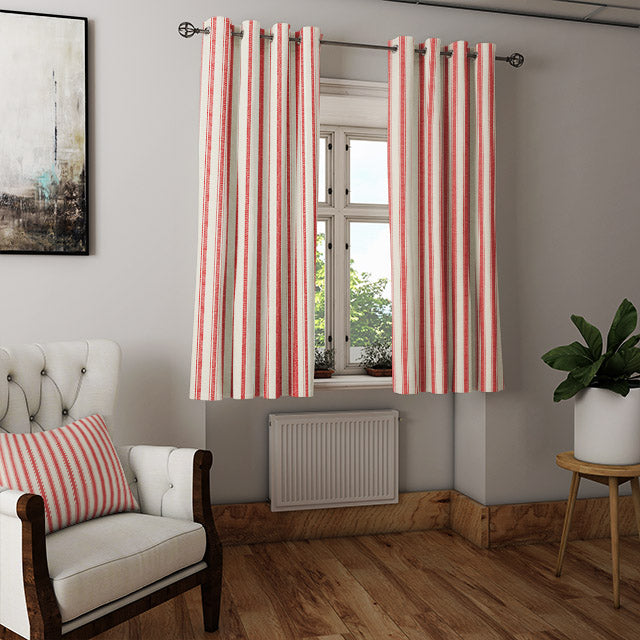 Albany Stripe Cotton Curtain Fabric - Red
