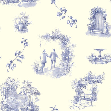 Aquitaine Toile Cotton Fabric Sample - Blue Ivory