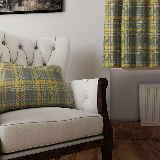  High-quality, durable linen fabric in a stylish slate plaid design