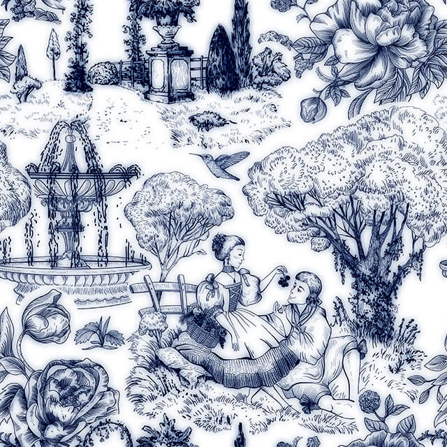 Auvergne Toile De Jouy Fabric - Indigo