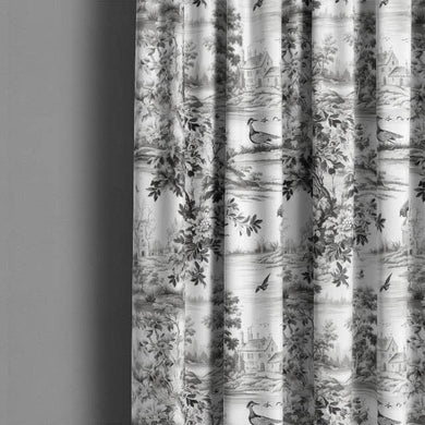  A length of the Avignon Toile Linen Curtain Fabric in black, showcasing its luxurious texture 