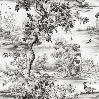 Avignon Toile Linen Curtain Fabric - Black