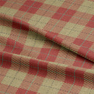 
Close-up of Barraglom Plaid Linen Curtain Fabric - Red, showcasing its rich red color, intricate plaid design, and high-quality linen material