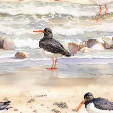 Beach Birds Cotton Curtain Fabric - Black
