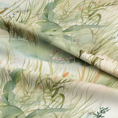 Close-up of Green Beach Dunes Cotton Curtain Fabric with Light Filtering Properties