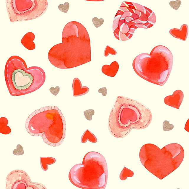 Big Heart Cotton Curtain Fabric - Red
