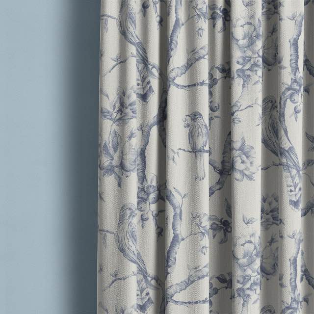 Bilberry Linen Curtain Fabric - Blue