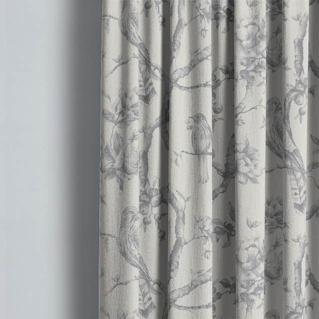  Bilberry Linen Curtain Fabric - Dove Grey draping beautifully in a modern living room