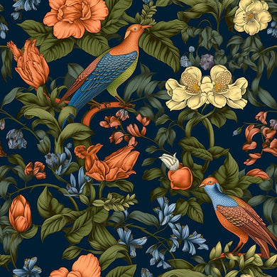Richdan Bird Linen Curtain Fabric - Midnight