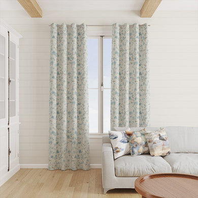  The Blossoms Cotton Curtain Fabric - Cornflower is a high-quality, durable material that is perfect for creating a soothing and inviting atmosphere in any room 