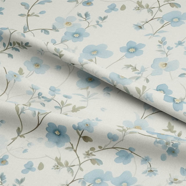  This luxurious cotton curtain fabric features a delicate floral pattern in a calming cornflower blue color, bringing a sense of tranquility to your home 