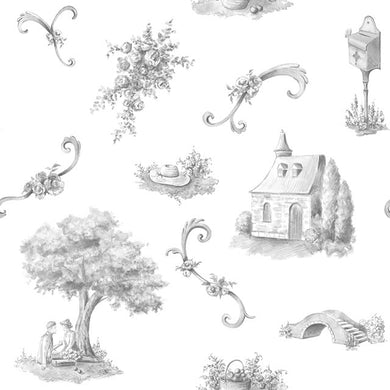 Bordeaux Toile Cotton Fabric Sample - Grey