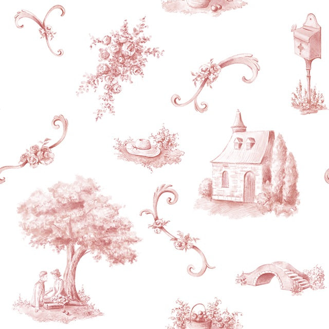 Bordeaux Toile Cotton Curtain Fabric - Rouge