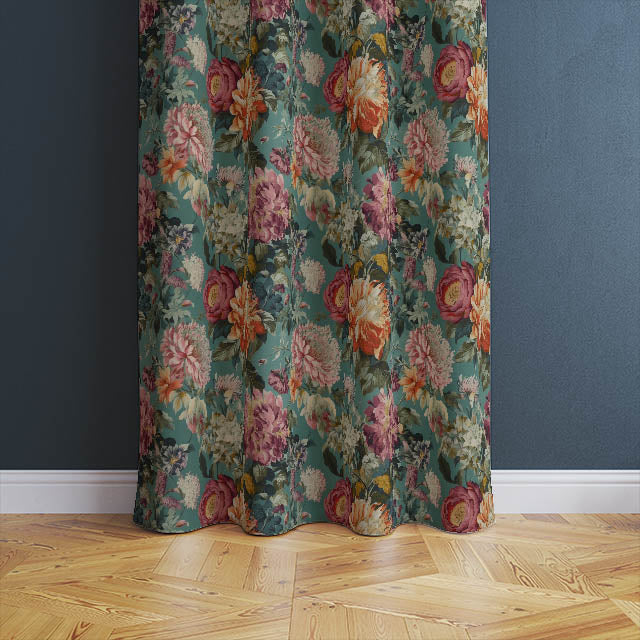 Close-up of Botanic Bouquet Linen Curtain Fabric - Multi's intricate botanical design