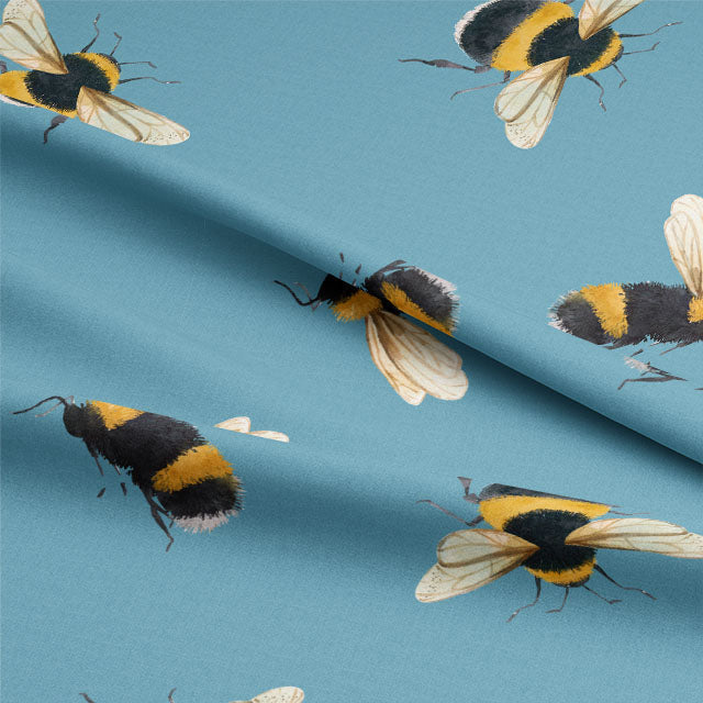 Bumble Bee Cotton Curtain Fabric - Lagoon