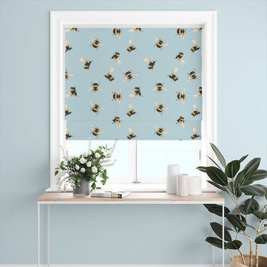 Bumble Bee Cotton Curtain Fabric - Sky Blue