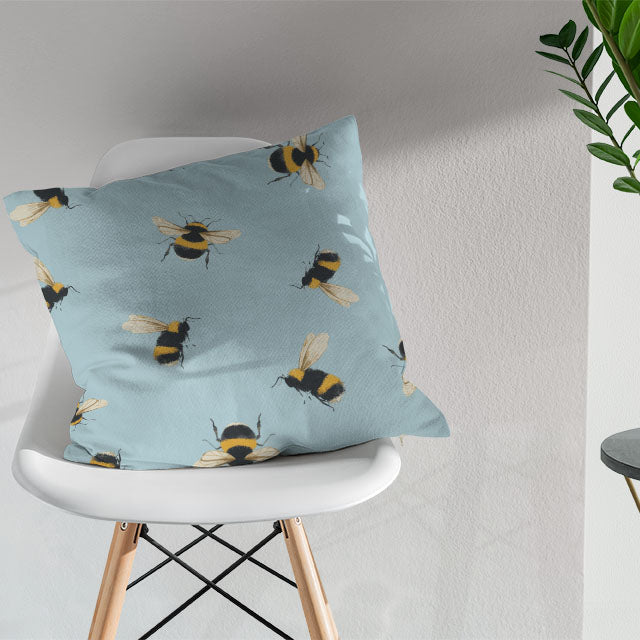 Bumble Bee Cotton Curtain Fabric - Sky Blue