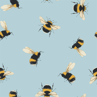 Bumble Bee Cotton Curtain Fabric - Sky Blue