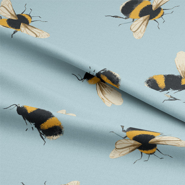 Bumble Bee Cotton Curtain Fabric - Sky Blue