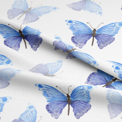 Butterfly Cotton Curtain Fabric - Blue
