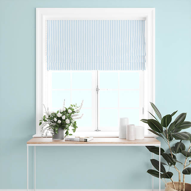 Candy Stripe Cotton Curtain Fabric - Baby Blue