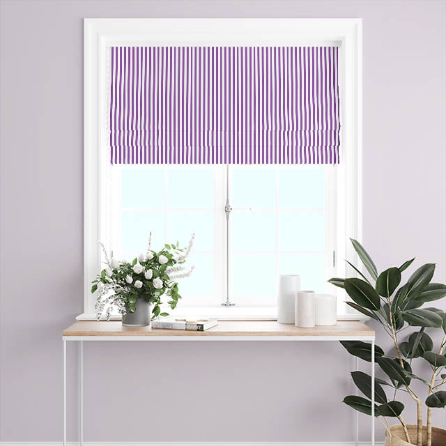 Elegant and stylish Candy Stripe Cotton Curtain Fabric in Purple, perfect for adding a pop of color to any room