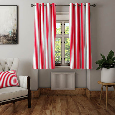 Candy Stripe Cotton Curtain Fabric - Scarlet for adding a pop of color to any room