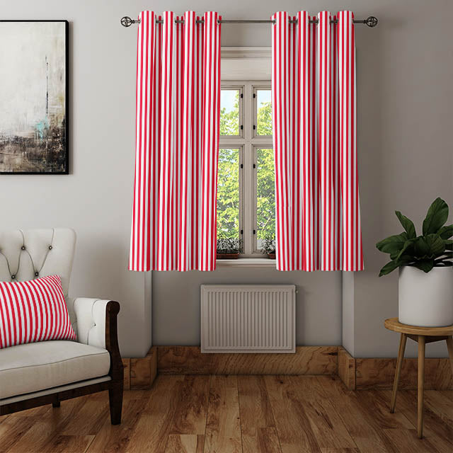 Candy Stripe Cotton Curtain Fabric - Scarlet for adding a pop of color to any room