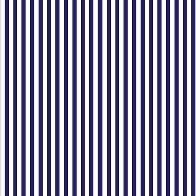 Candy stripe navy blue cotton curtain fabric with white stripes