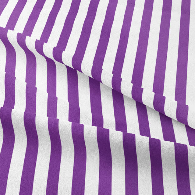 Close-up of Candy Stripe Cotton Curtain Fabric in Purple, showcasing its fine texture and vivid color