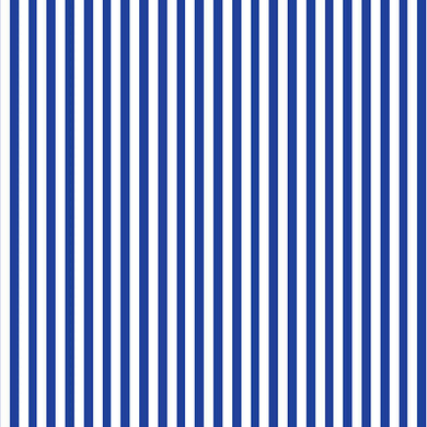Candy stripe cotton curtain fabric in royal blue with white stripes